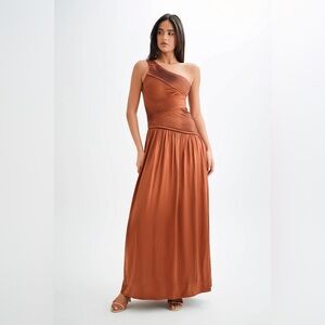 Meshki One-Shoulder Rust Maxi Dress